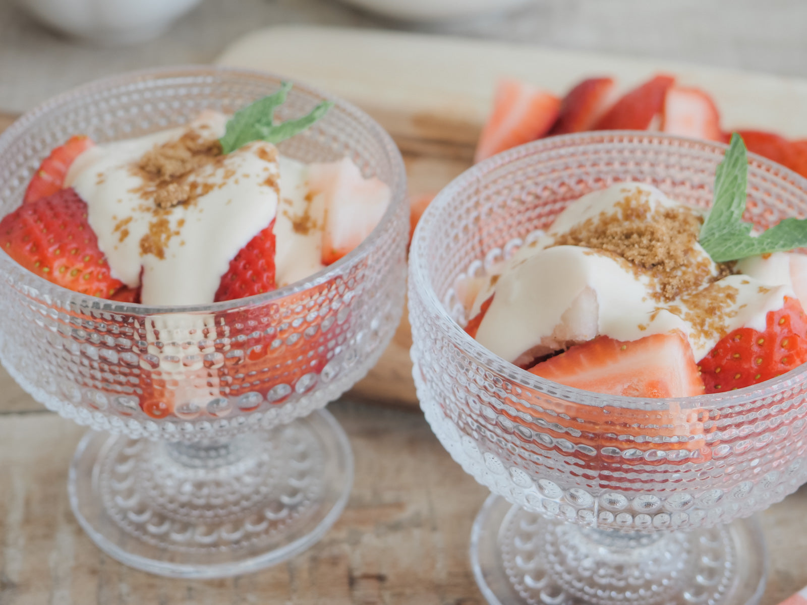 Strawberries Romanoff in a pretty dessert glass