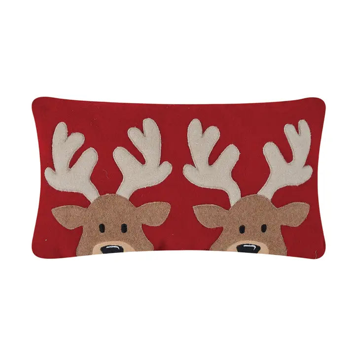 Felt Reindeer Embroidered Pillow