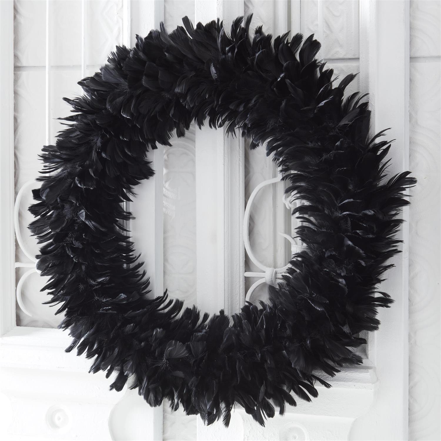 Black Wispy Feather Wreath