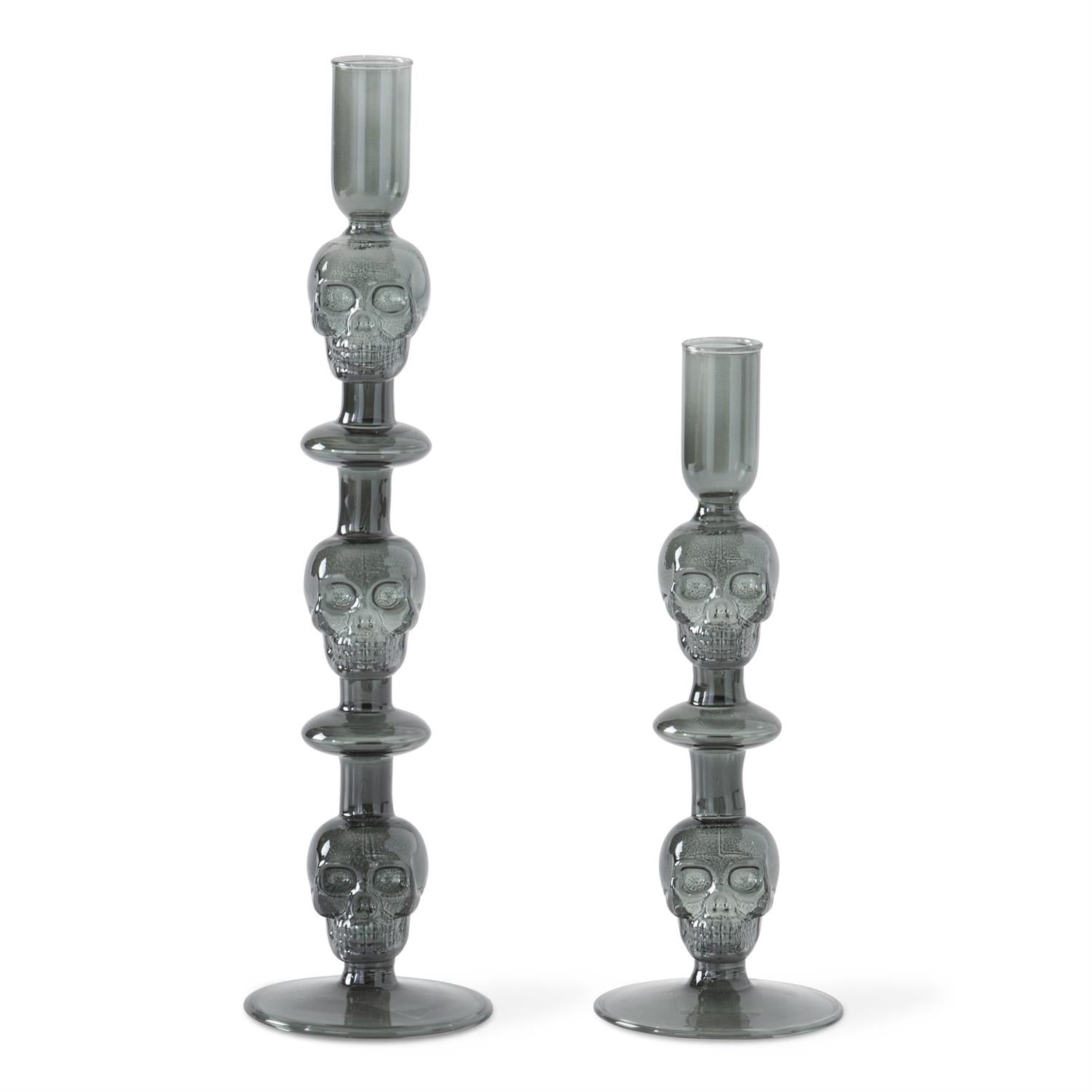Glass Skull Taper Candleholders