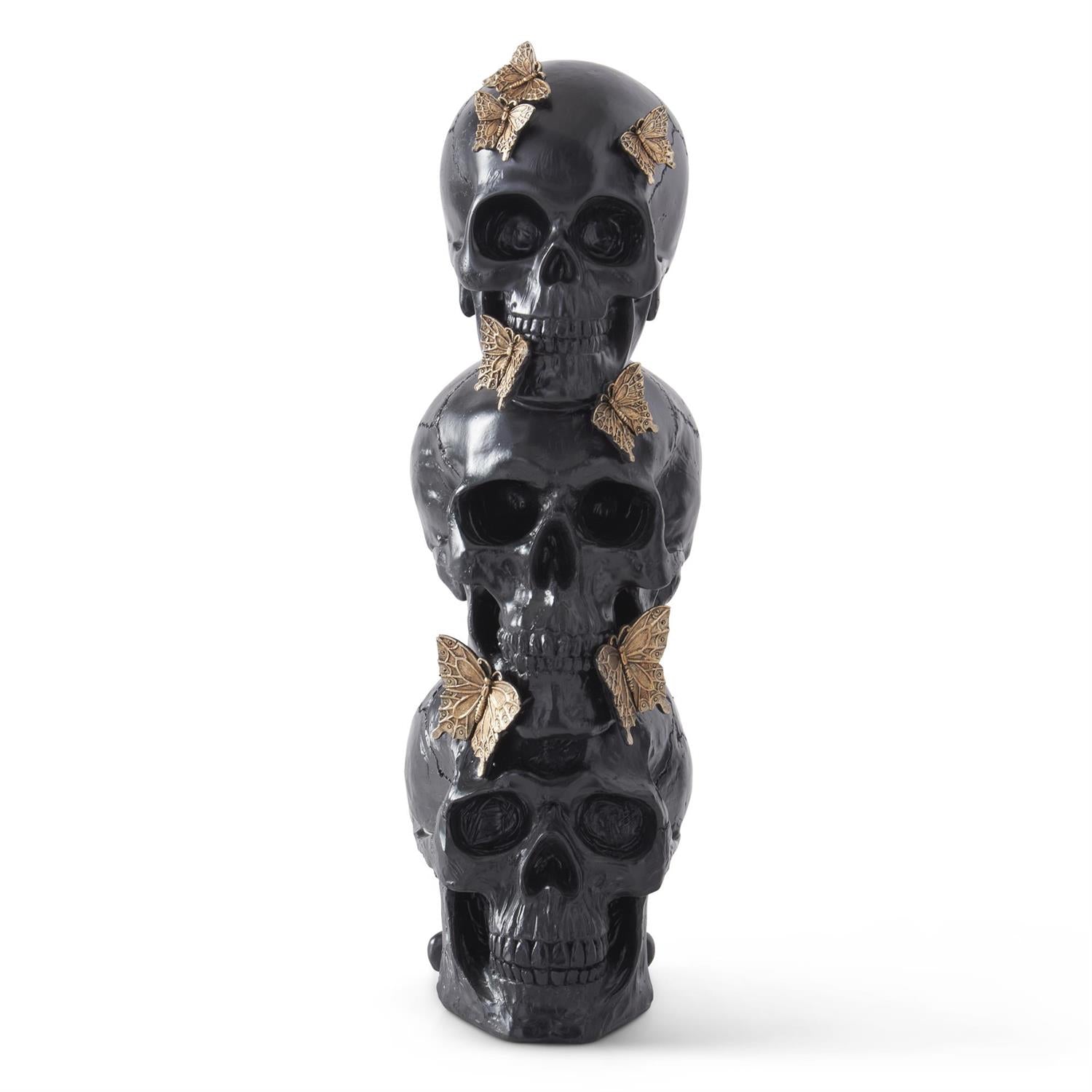 3 Stacked Skulls with Gold Butterflies