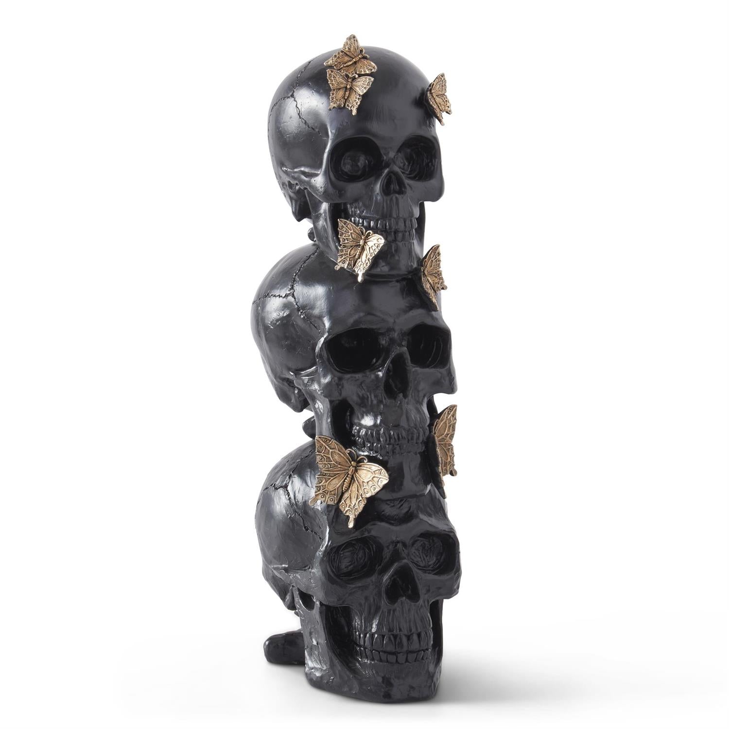 3 Stacked Skulls with Gold Butterflies