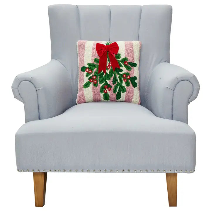 Pink Stripe Mistletoe with Ribbon Hook Pillow