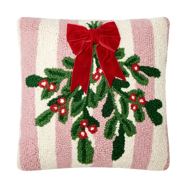 Pink Stripe Mistletoe with Ribbon Hook Pillow