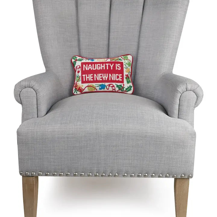 Naughty New Nice Embroidered Pillow