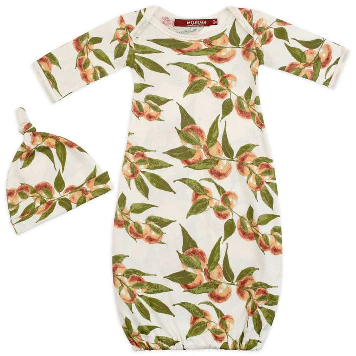 Organic Cotton Newborn Gown and Hat Set
