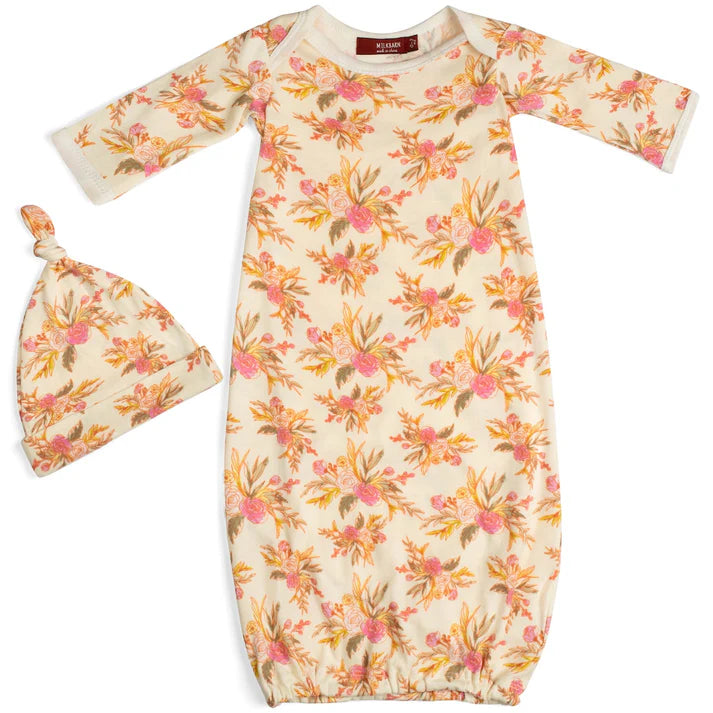 Organic Cotton Newborn Gown and Hat Set