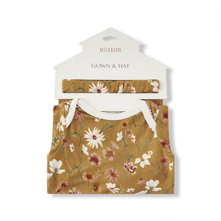 Luxe Stretch Newborn Gown and Hat Set