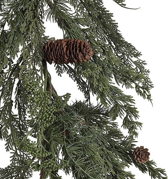 Faux Spruce & Pine Garland with Natural Pinecones