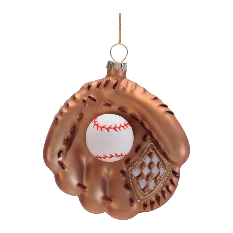 Baseball and Glove Glass Ornament