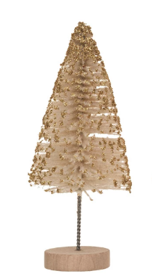 Gold Glitter Bottle Brush Tree with Wood Base
