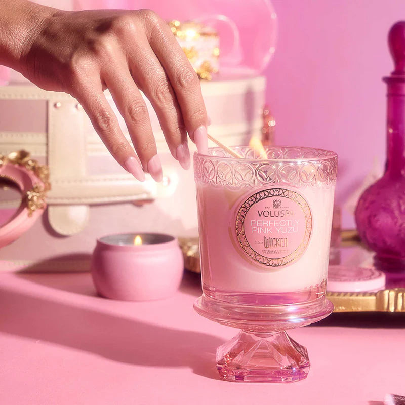 Perfectly Pink Yuzu Wicked Candle product shoot.