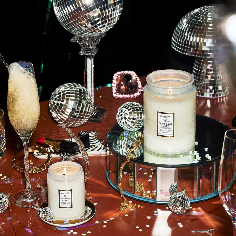 Sparkling cuvee candle product shoot.