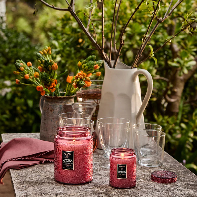 Voluspa Foraged Wild berry Candle product shoot.