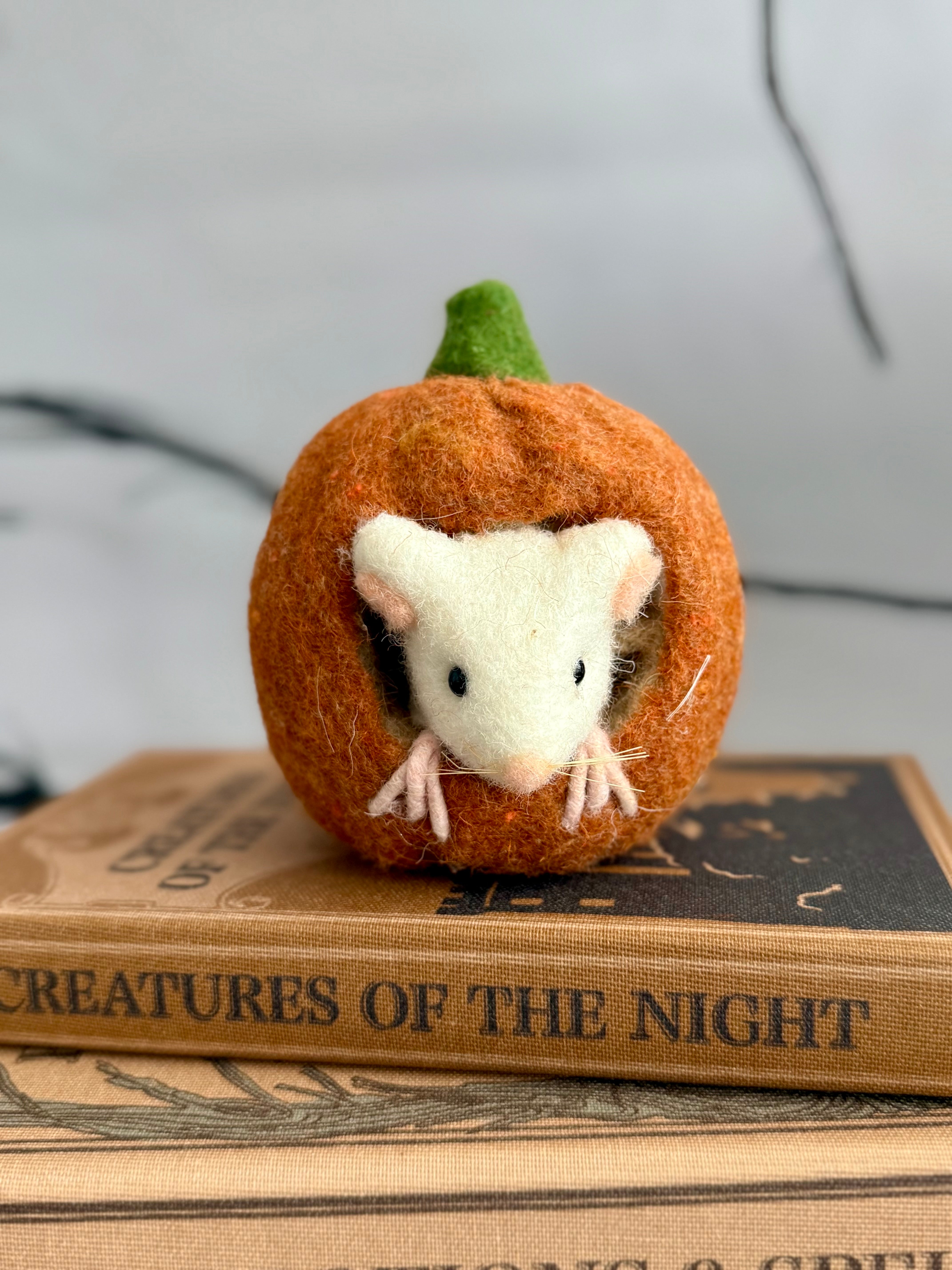 Handmade Wool Felt Pumpkin with Mouse