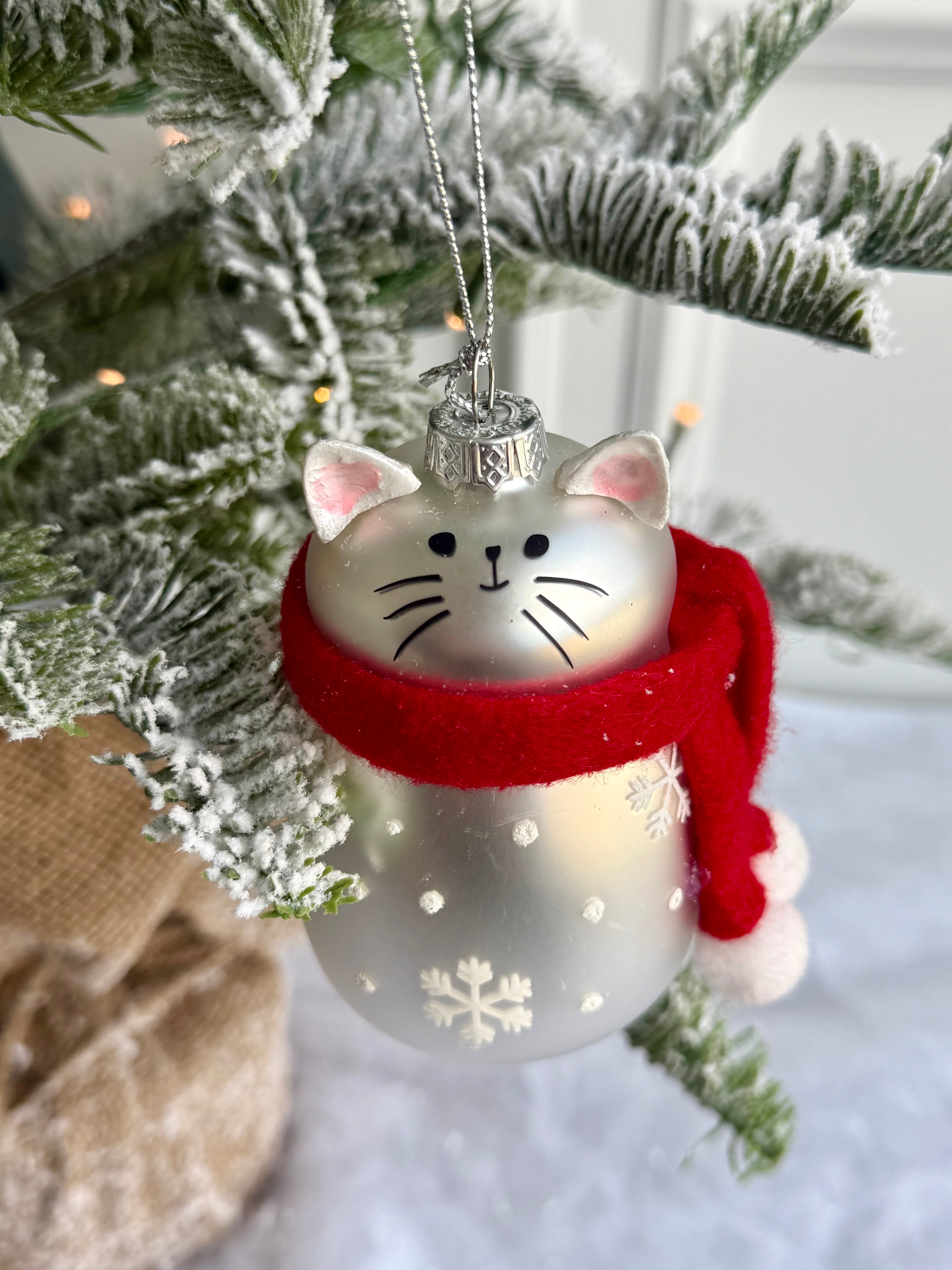 Cozy Cat Glass Ornament