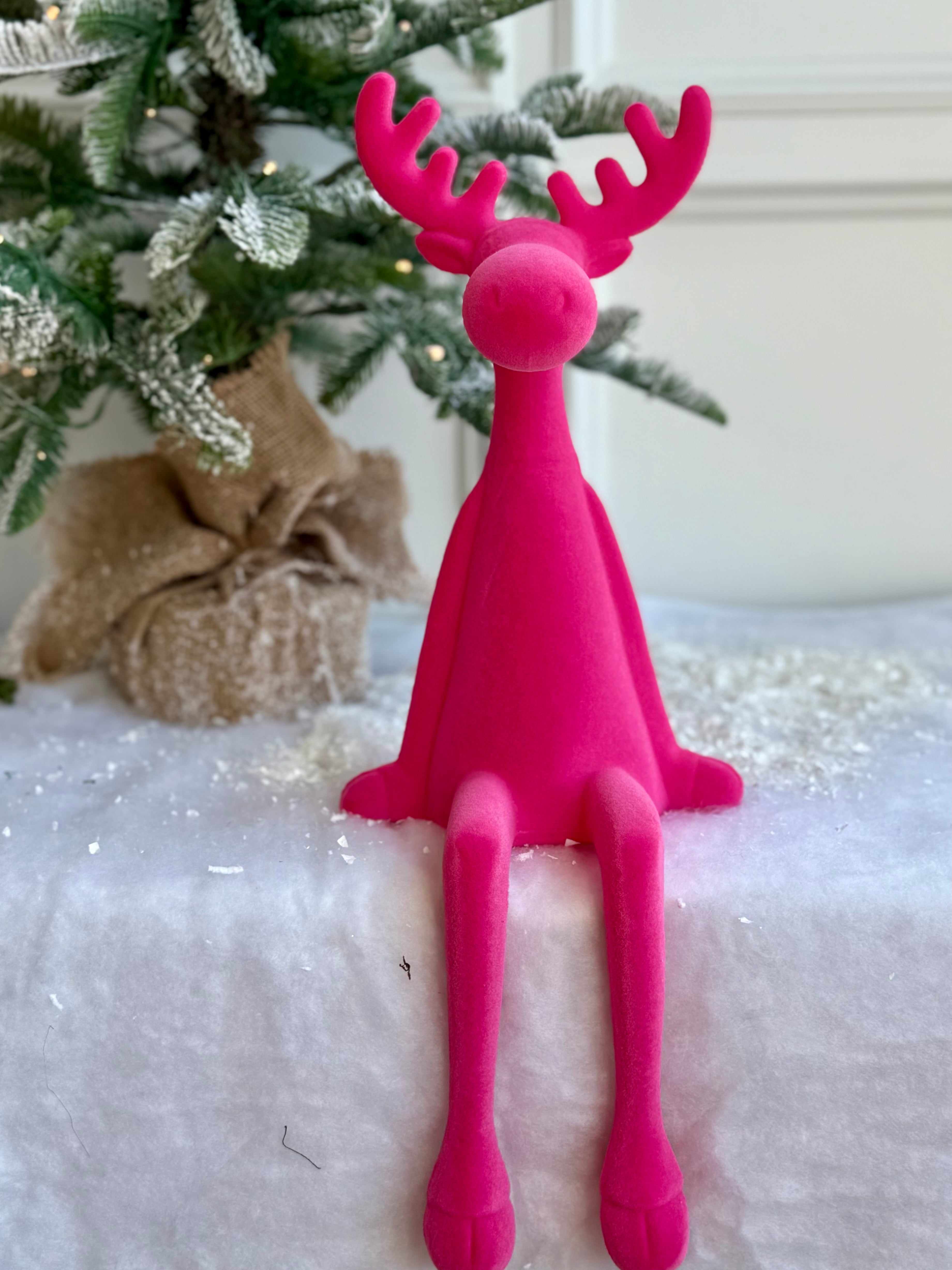 Hot Pink Flocked Sitting Moose