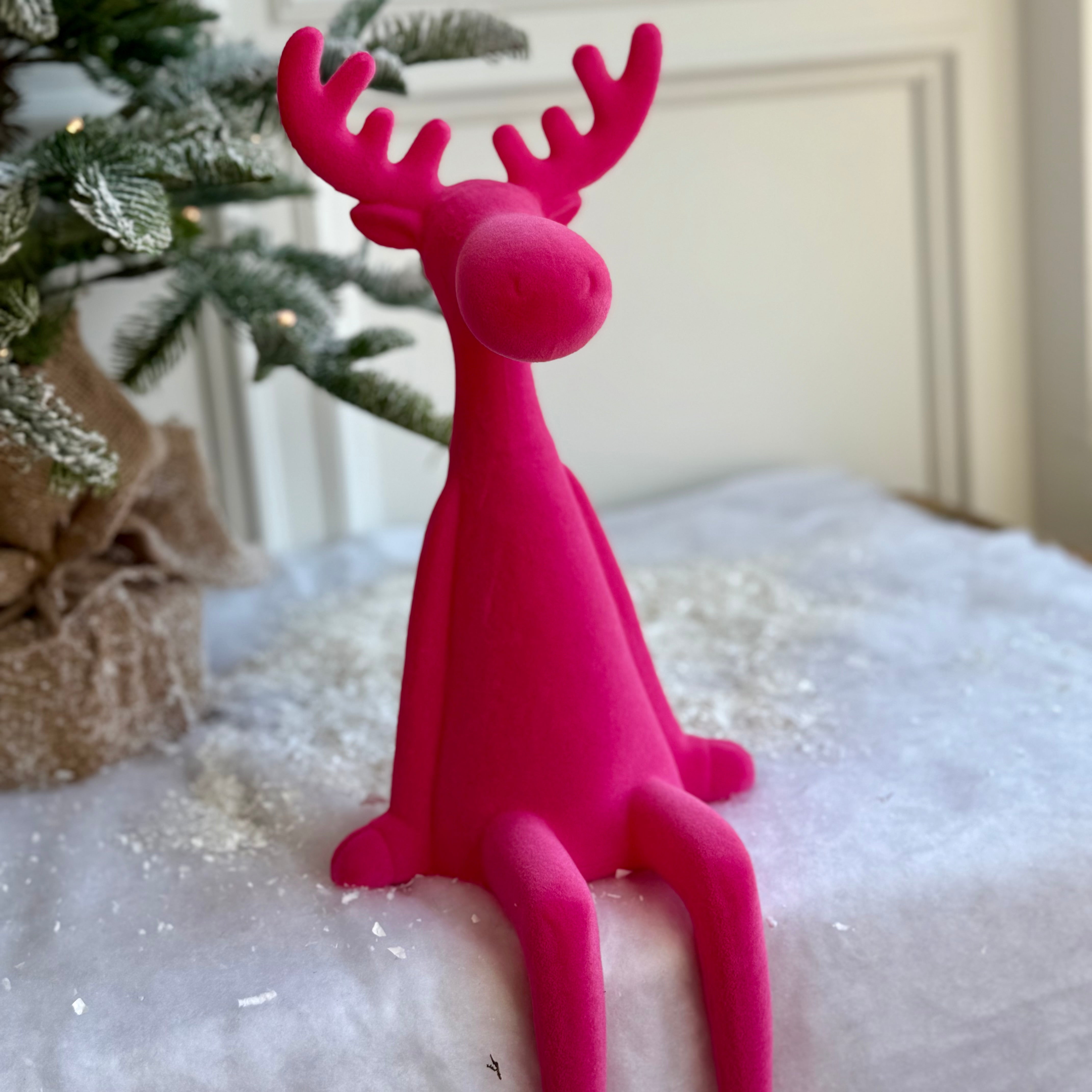 Hot Pink Flocked Sitting Moose