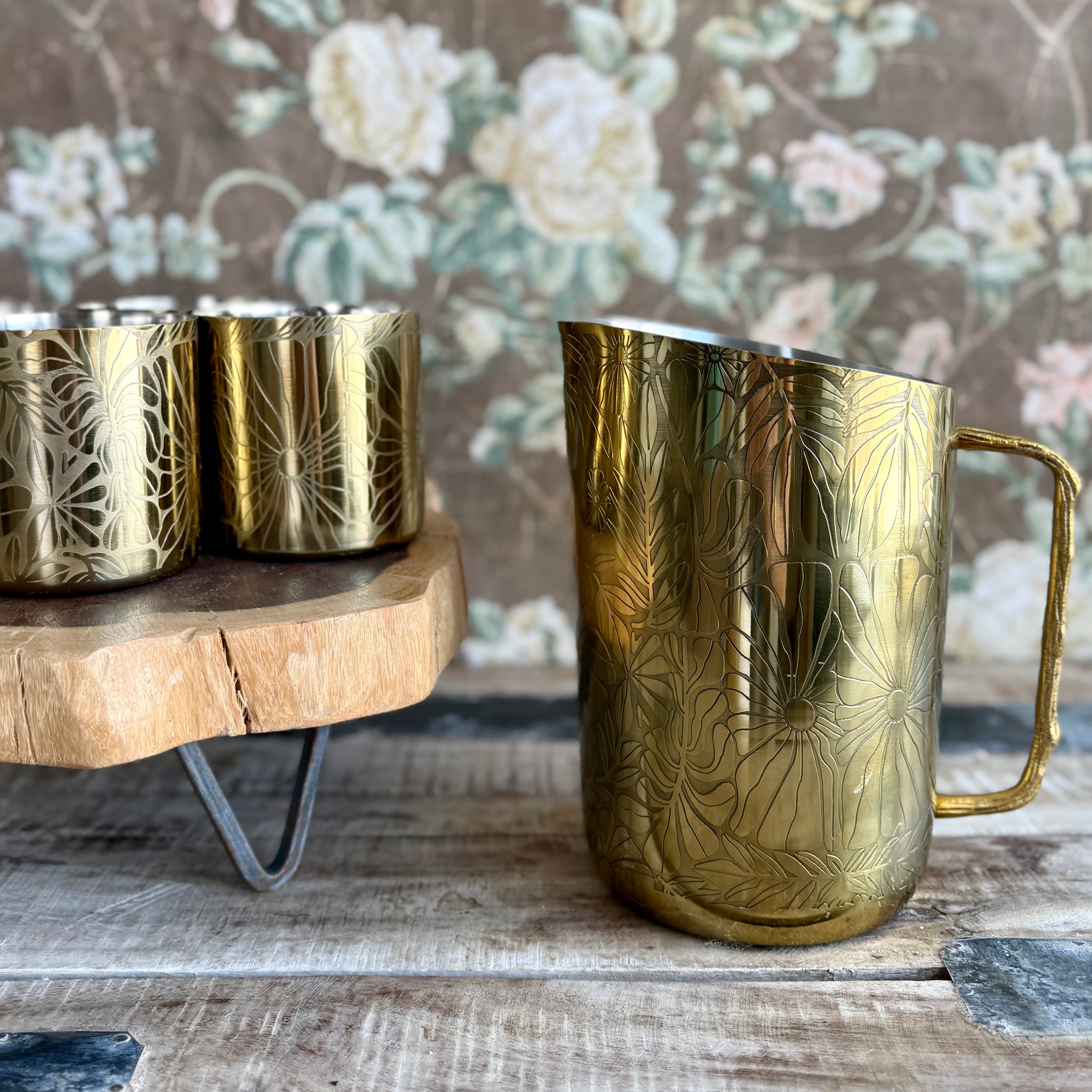 Gold Etched Flowers Pitcher