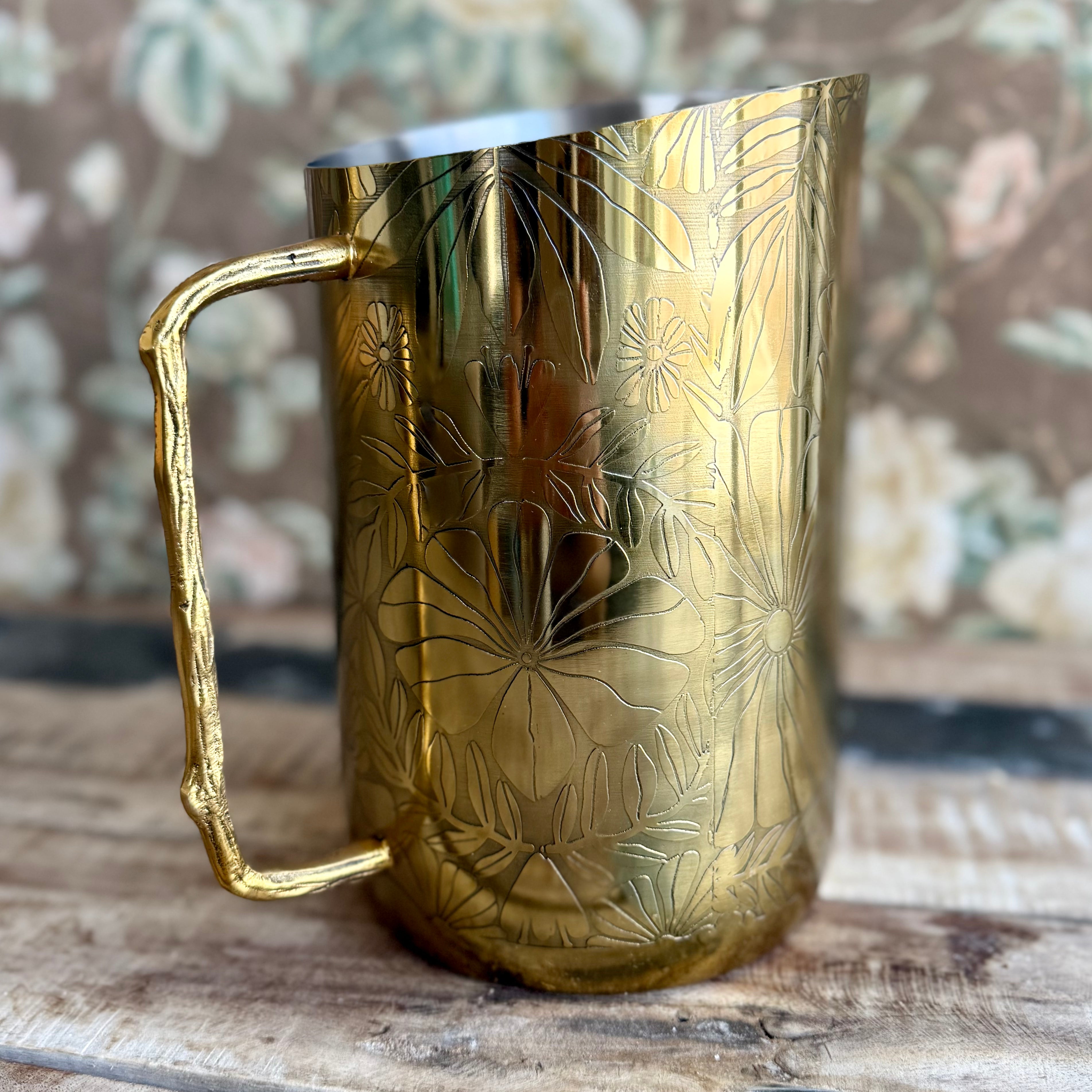 Gold Etched Flowers Pitcher