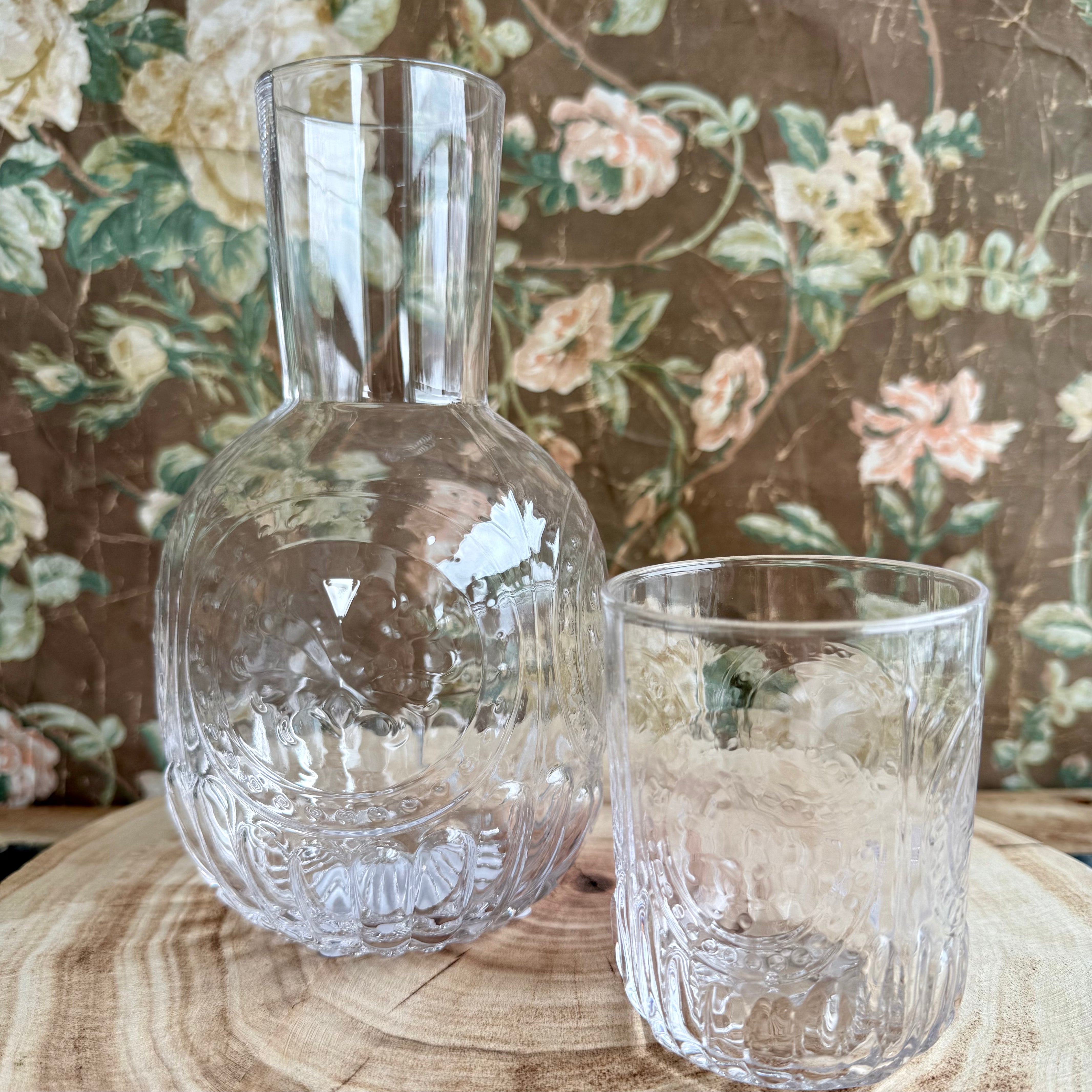 Embossed Glass Carafe and Glass Set