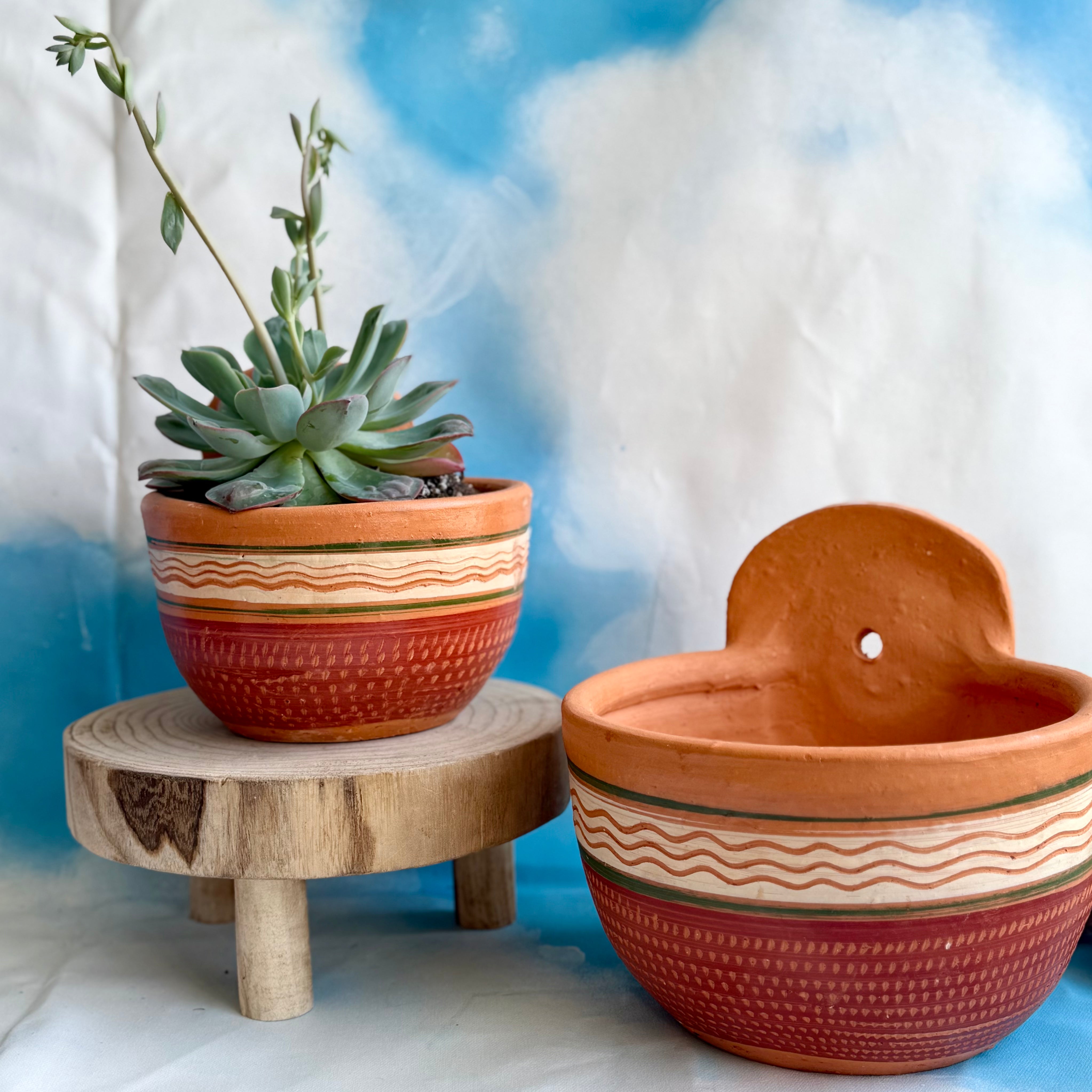 Painted Terracotta Wall Planter