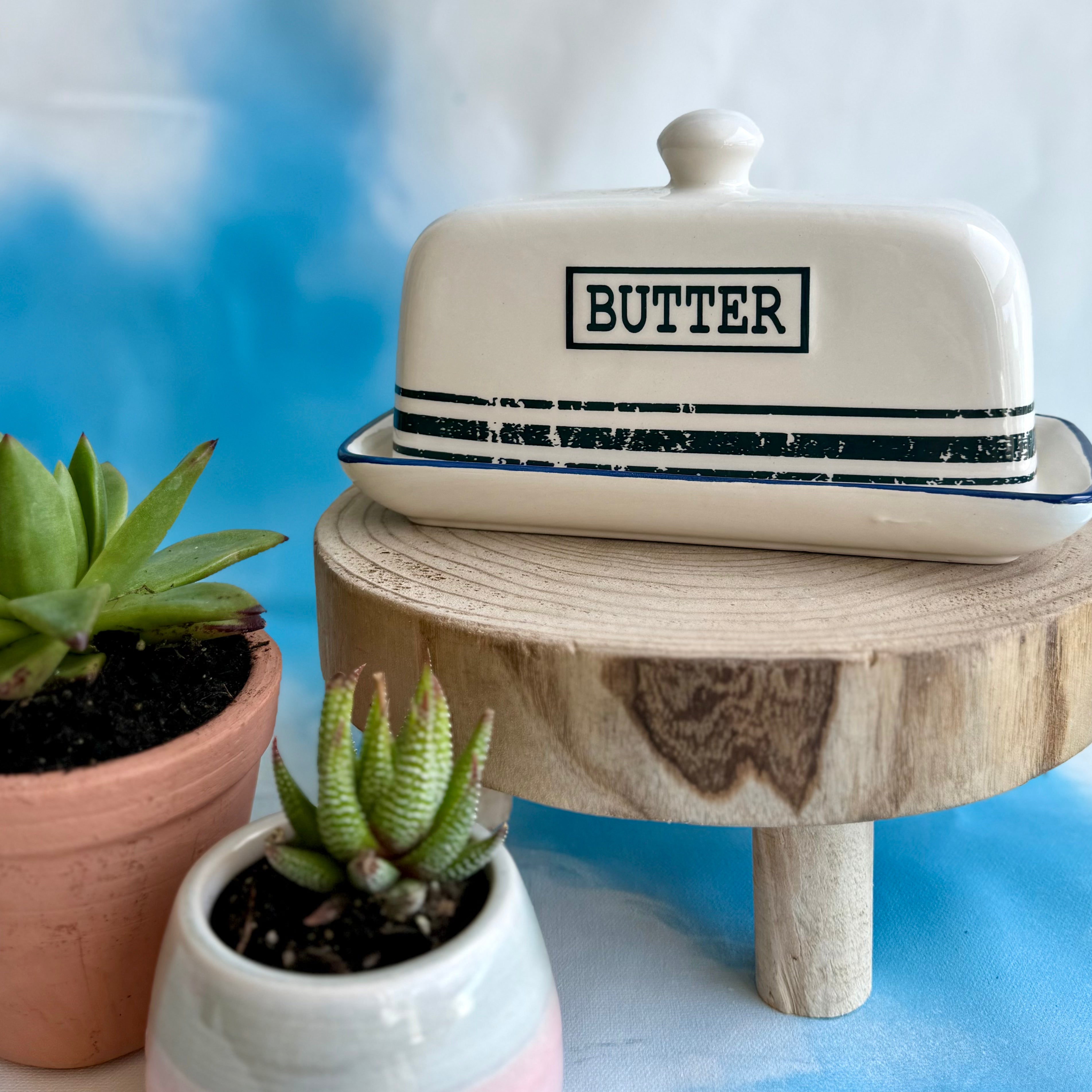 Blue Stripe Butter Dish