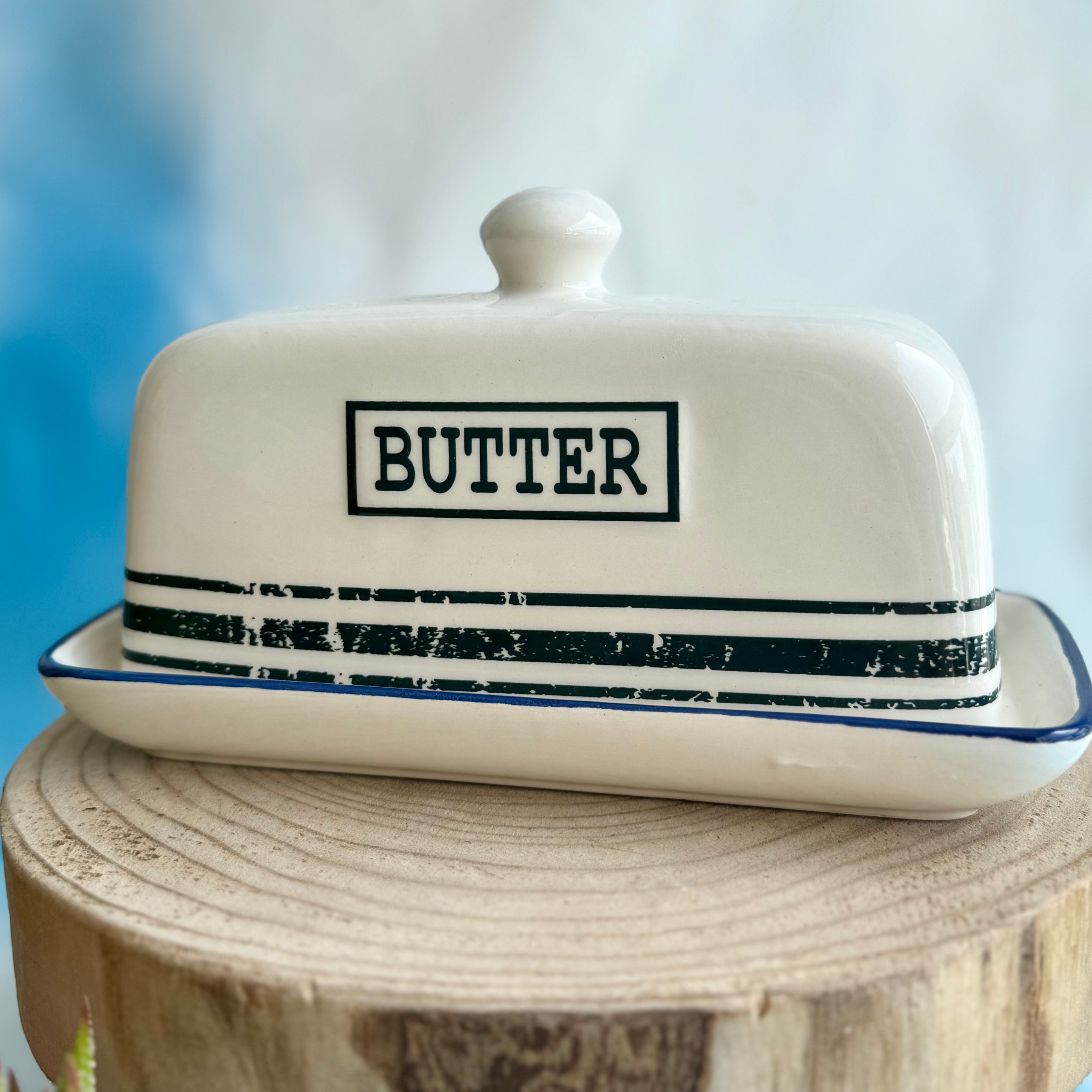 Blue Stripe Butter Dish