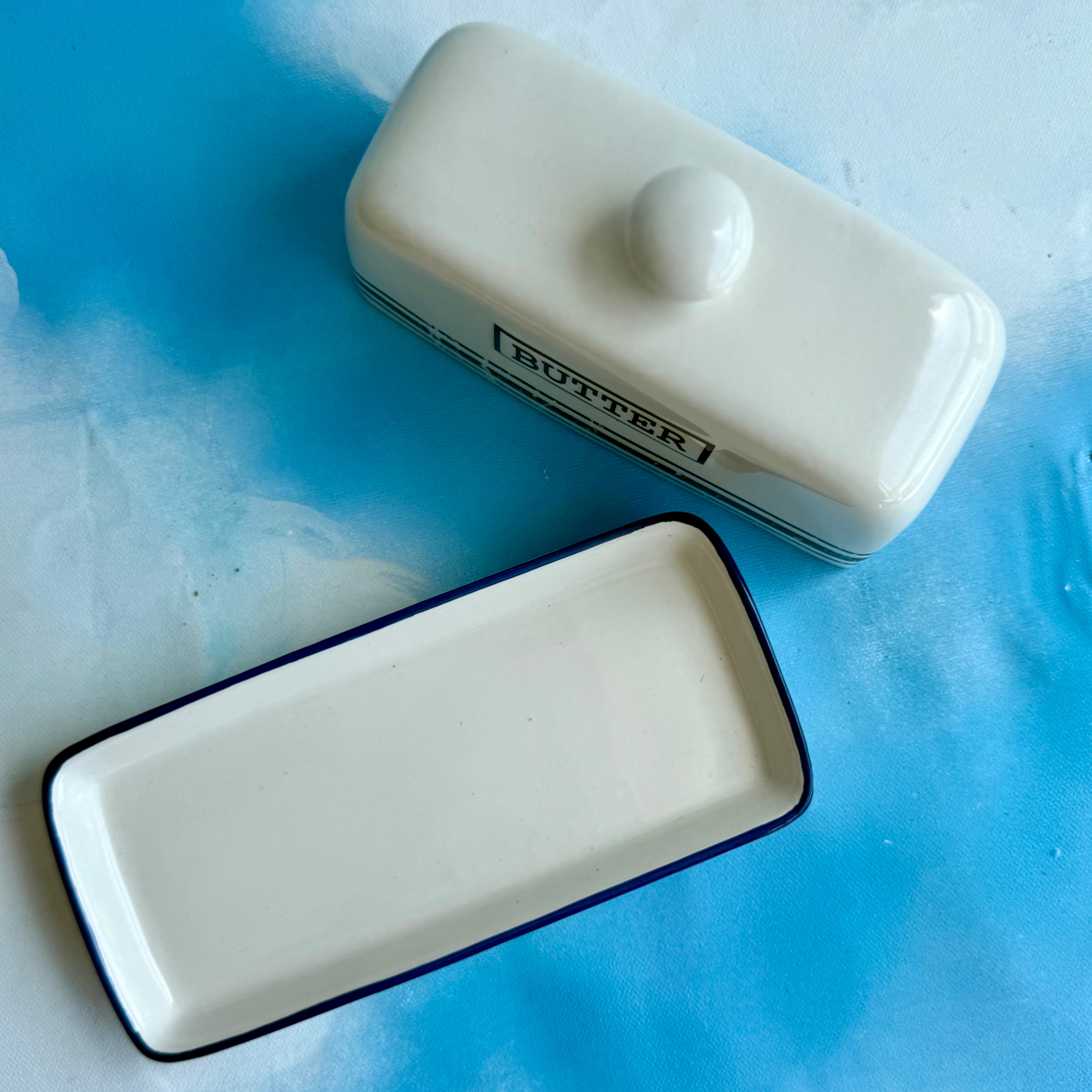 Blue Stripe Butter Dish