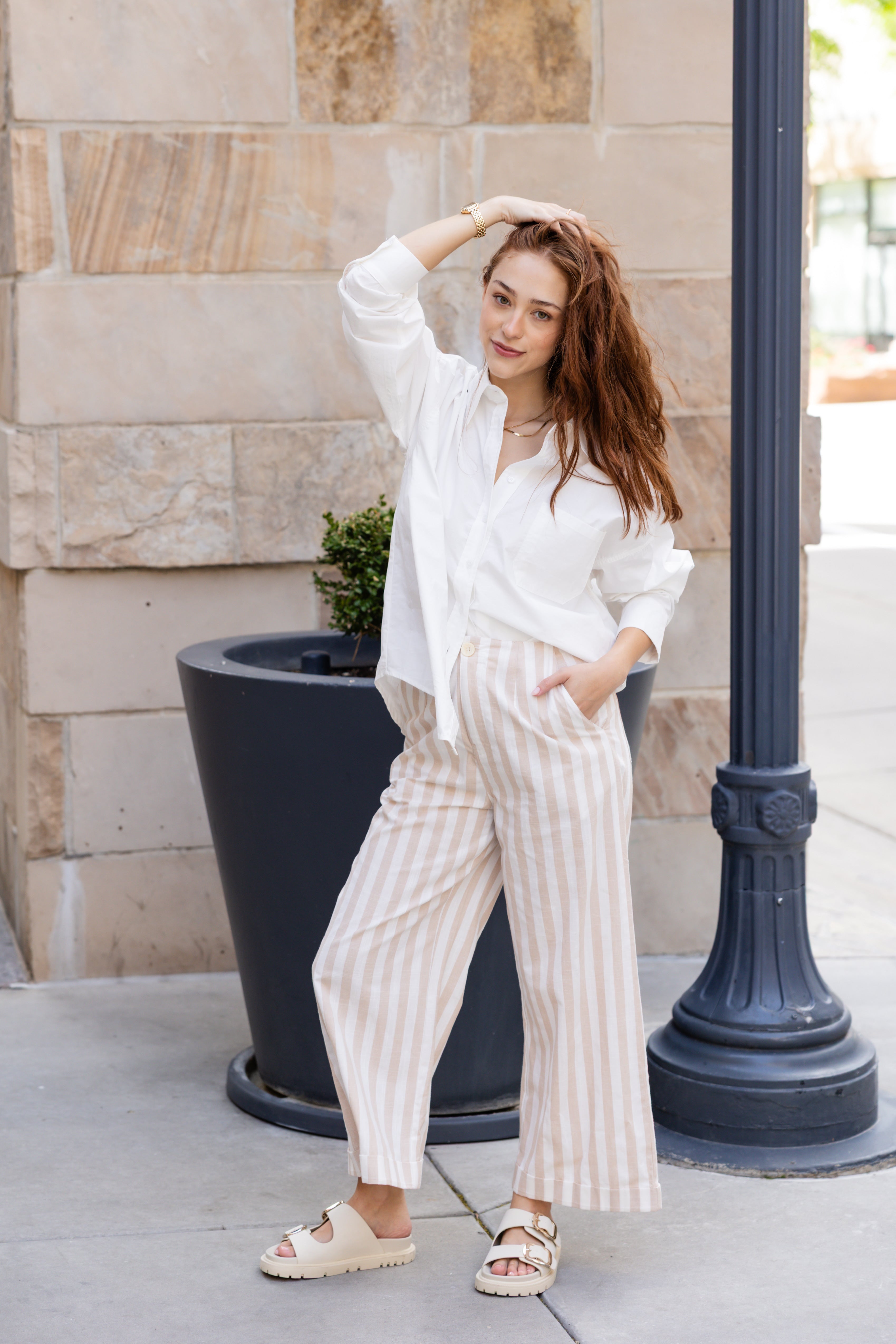 Linen Stripe Pattern Trousers