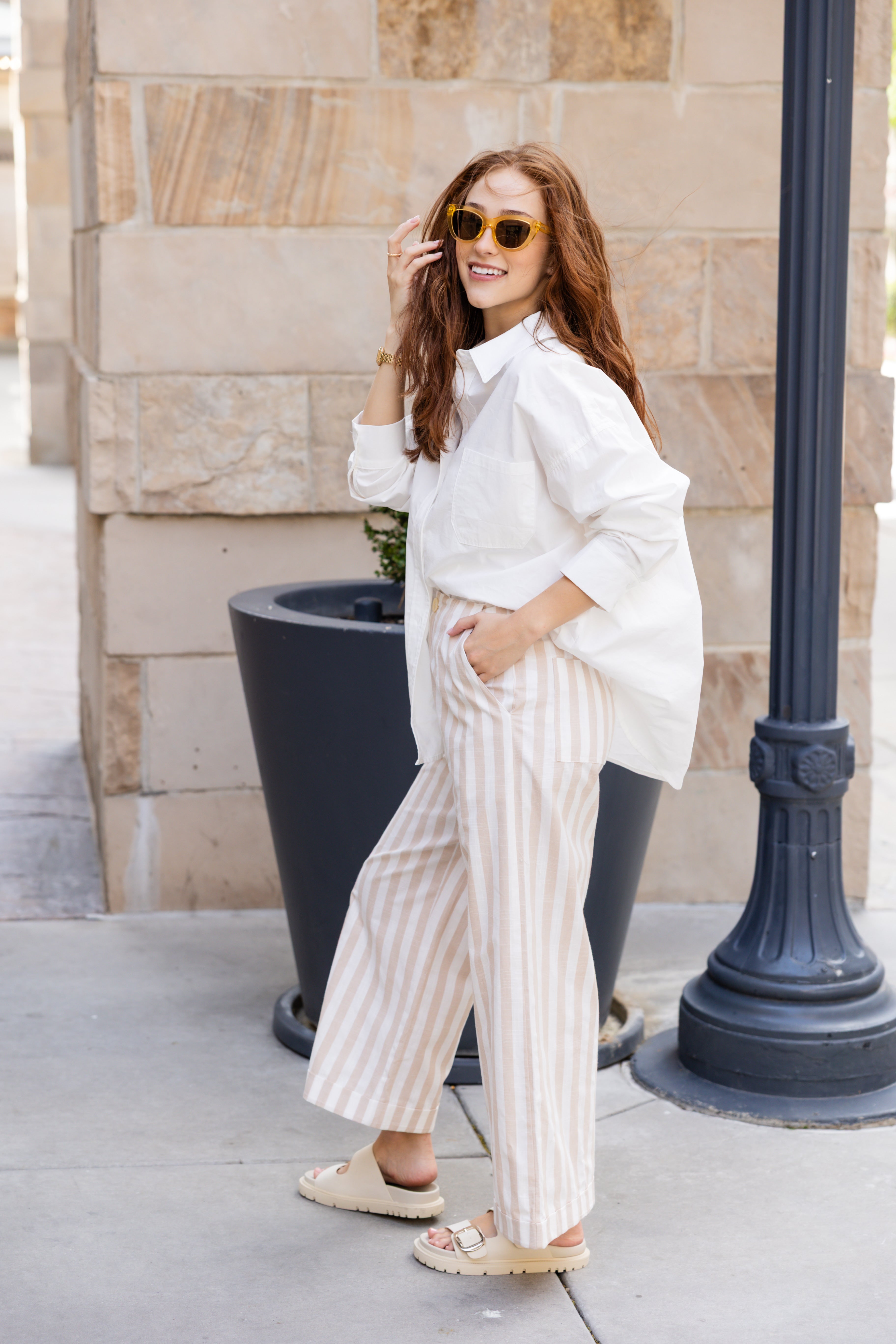 Linen Stripe Pattern Trousers