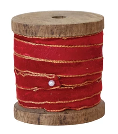 Velvet Ribbon with Metallic Edges on Wood Spool