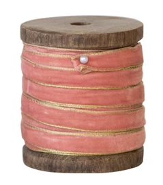 Velvet Ribbon with Metallic Edges on Wood Spool