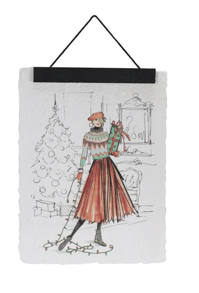 Vintage Holiday Lady Banner