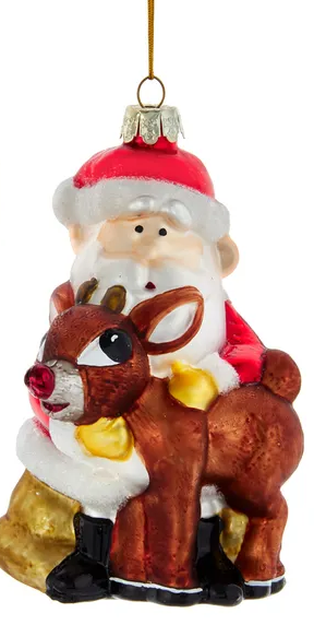 Rudolph and Santa Glass Ornament