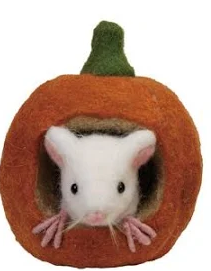 Handmade Wool Felt Pumpkin with Mouse