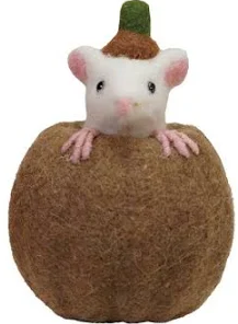 Handmade Wool Felt Pumpkin with Mouse