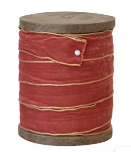 Velvet Ribbon with Metallic Edges on Wood Spool