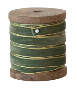 Velvet Ribbon with Metallic Edges on Wood Spool