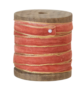 Velvet Ribbon with Metallic Edges on Wood Spool