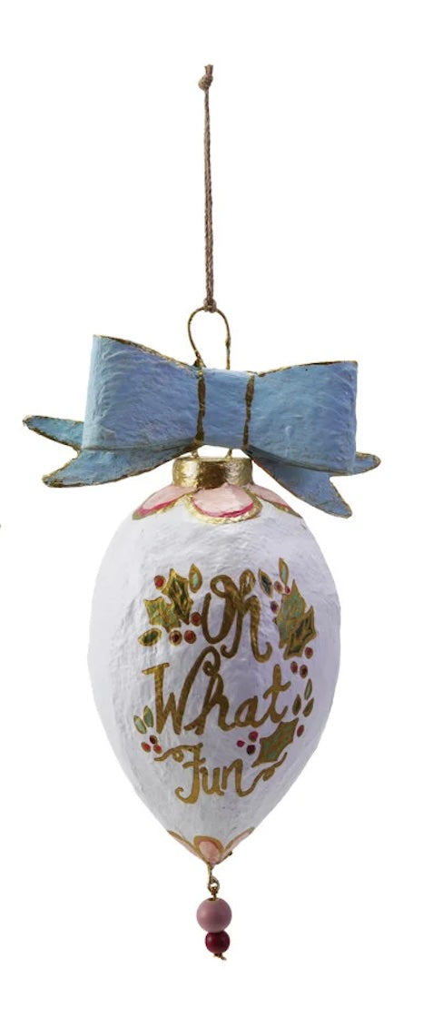 Hand-Painted Paper Mache Ornament with Bow
