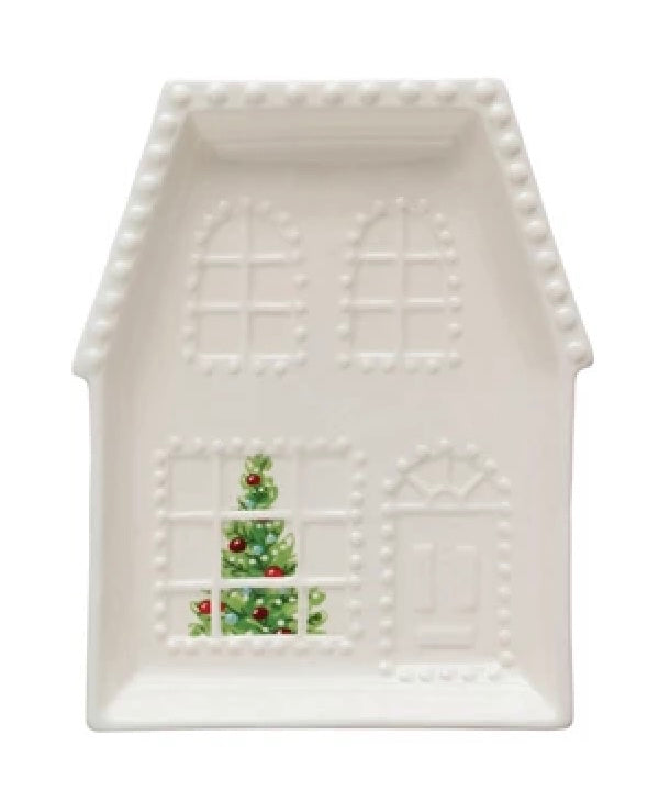 Embossed Stoneware House Shaped Plate