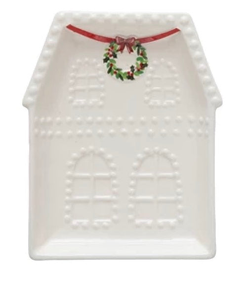 Embossed Stoneware House Shaped Plate