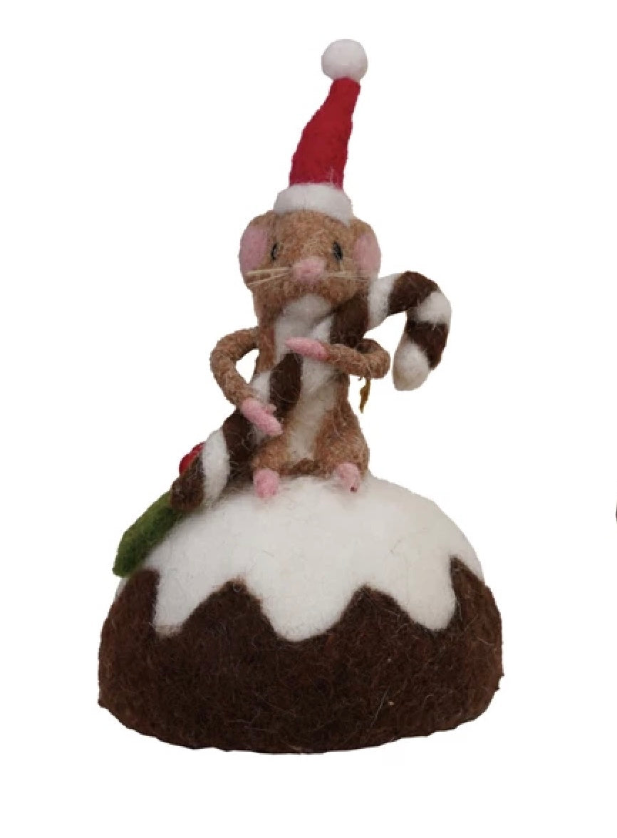 Handmade Wool Felt Mouse on Cake