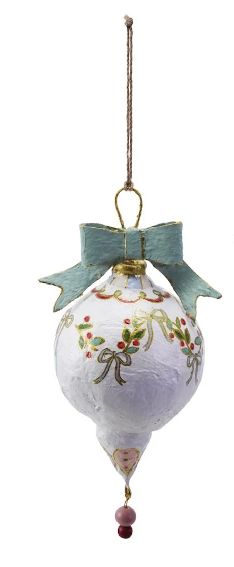 Hand-Painted Paper Mache Ornament with Bow