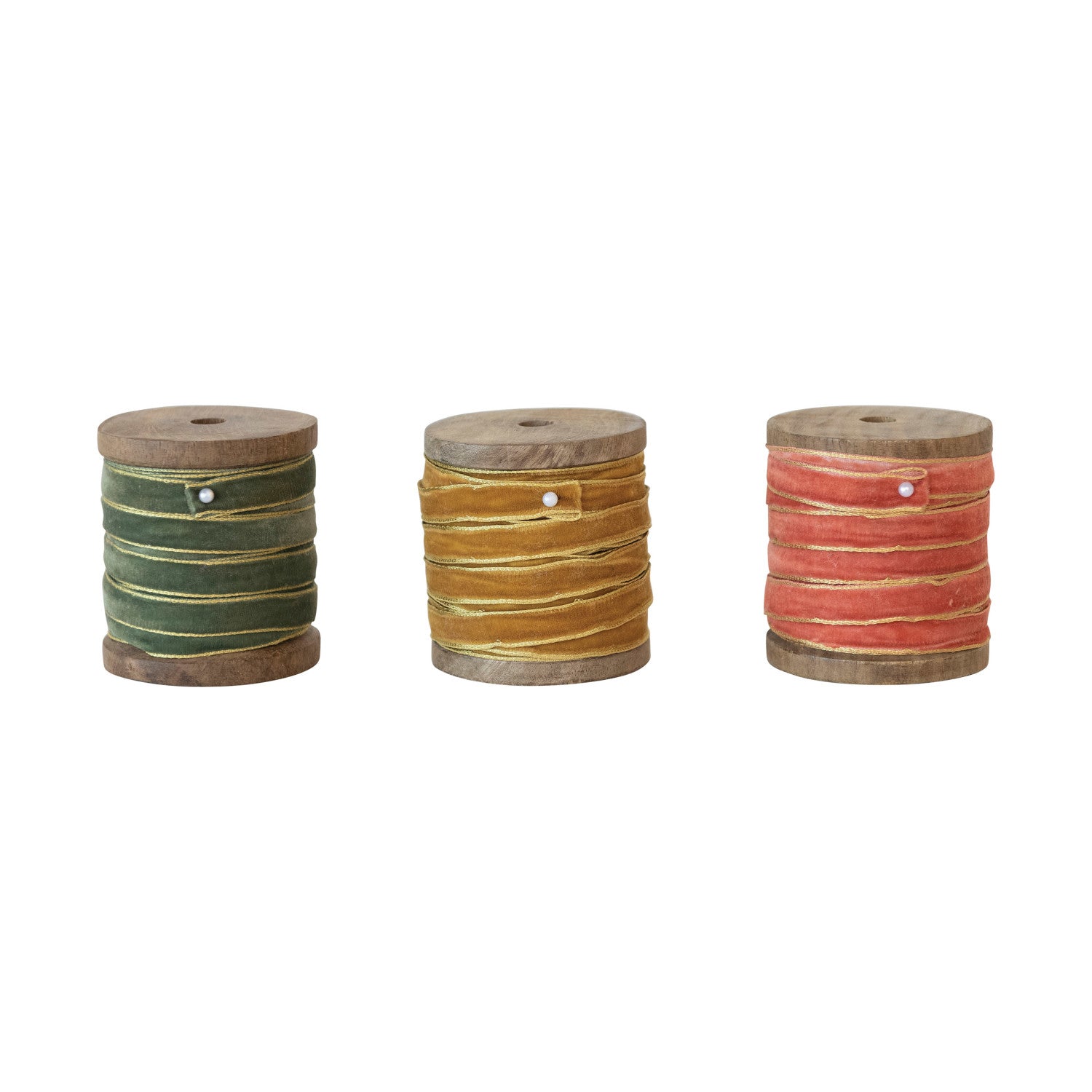Velvet Ribbon with Metallic Edges on Wood Spool