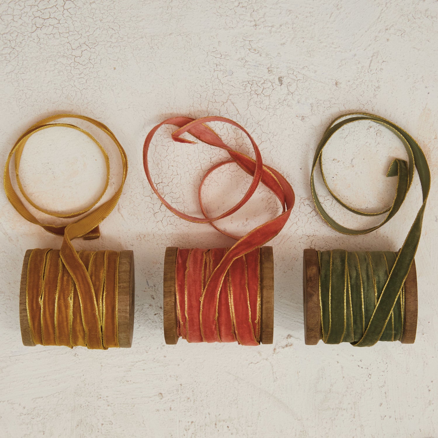 Velvet Ribbon with Metallic Edges on Wood Spool