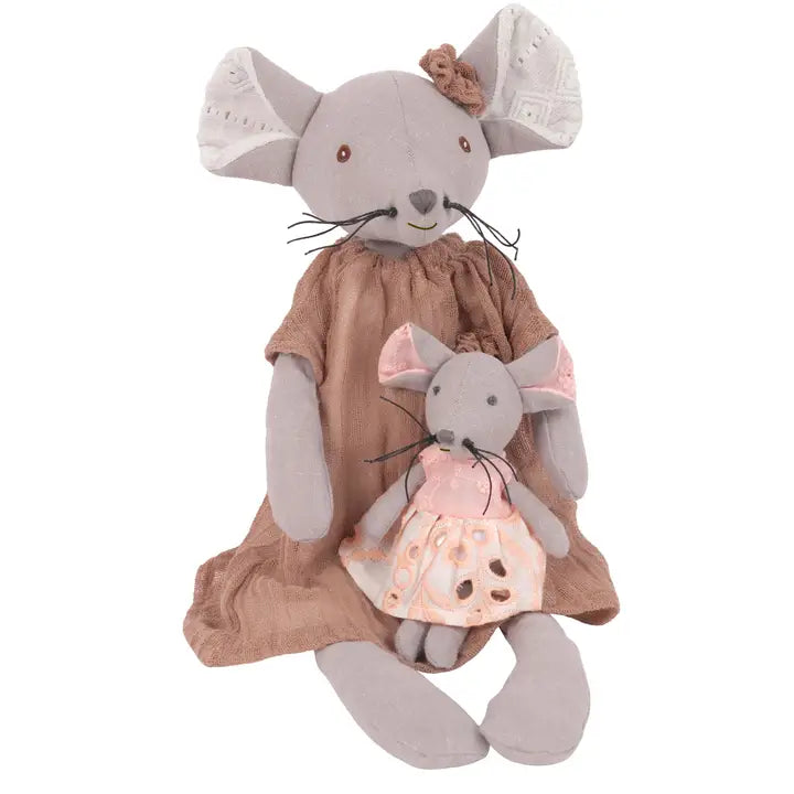 Levlovs Mom and Baby Mouse Linen Dolls