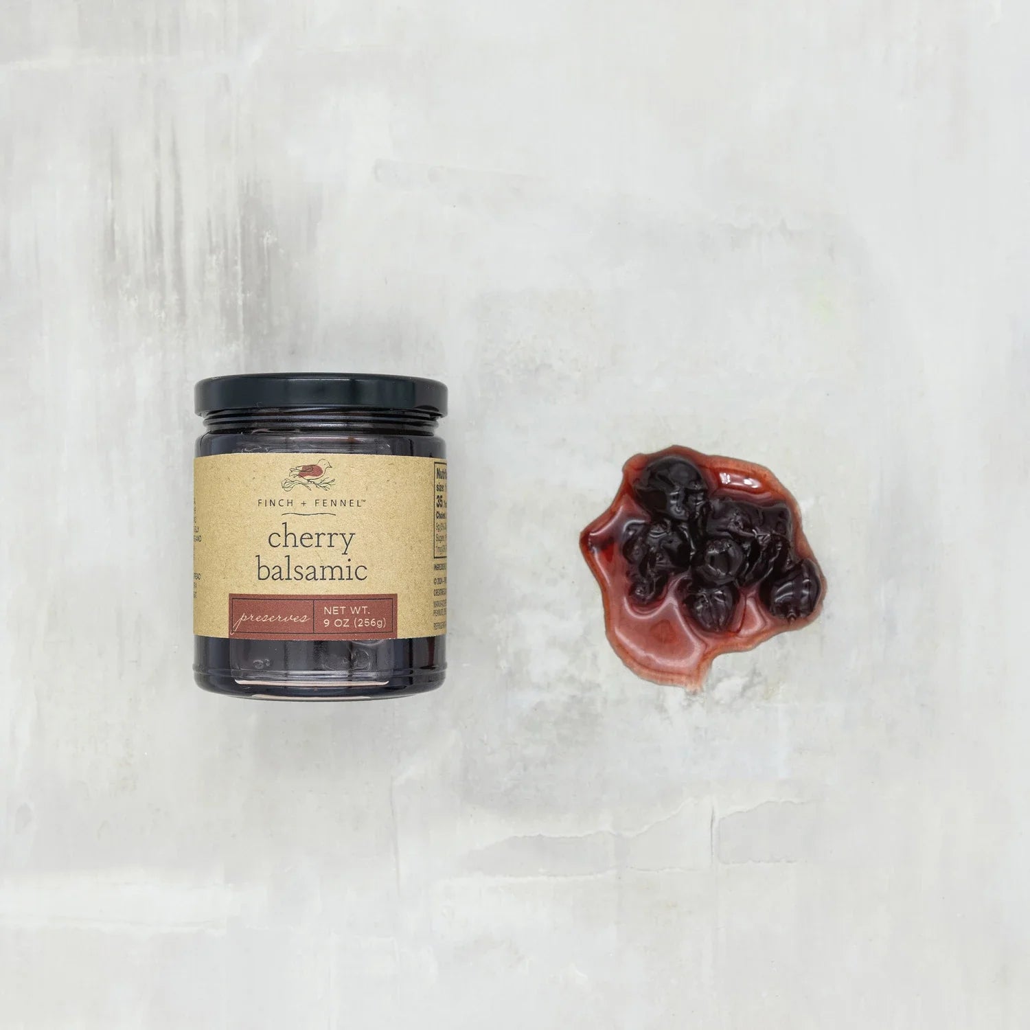 Product shoot of cherry balsamic preserves