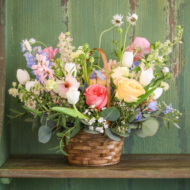 Colorful roses, greenery flowers bouquet.